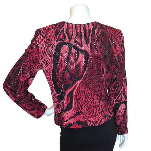 Joseph Ribkoff Shimmery Red Black Sequin Jacket - Picture 6 of 13